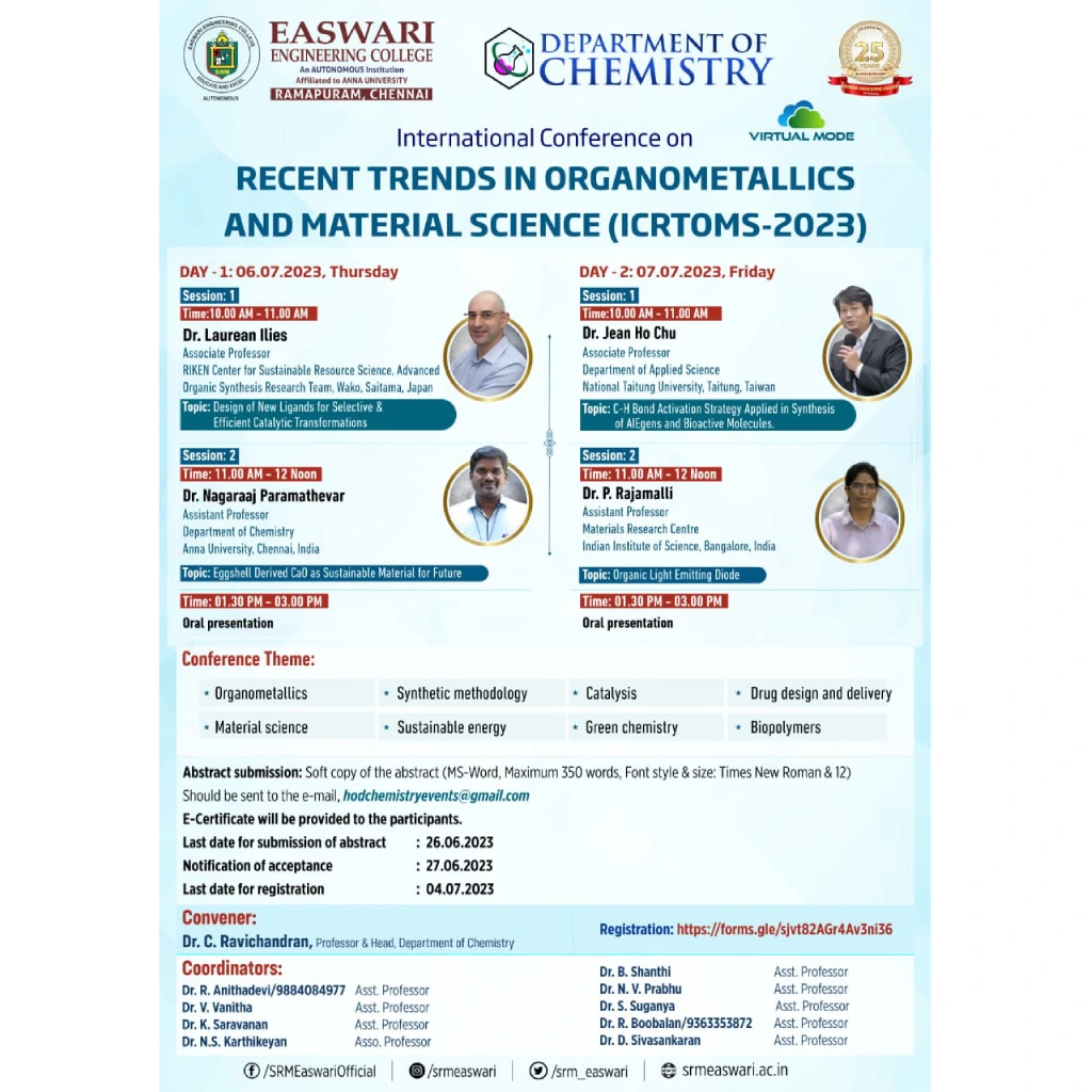 International Conference on Recent Trends In Organometallics and material science (ICRTOMS-2023)