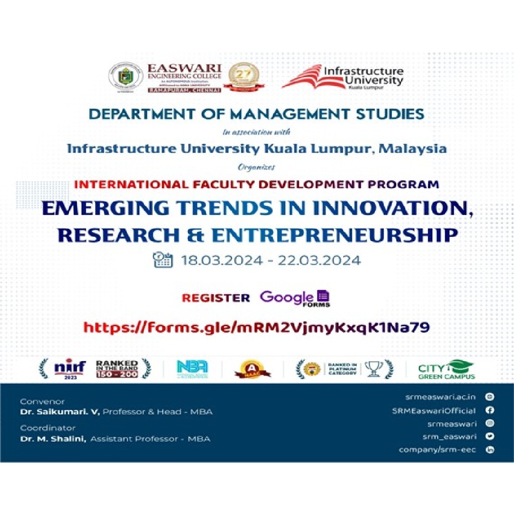 International FDP on “Emerging Trends in Innovation, Research and Entrepreneurship